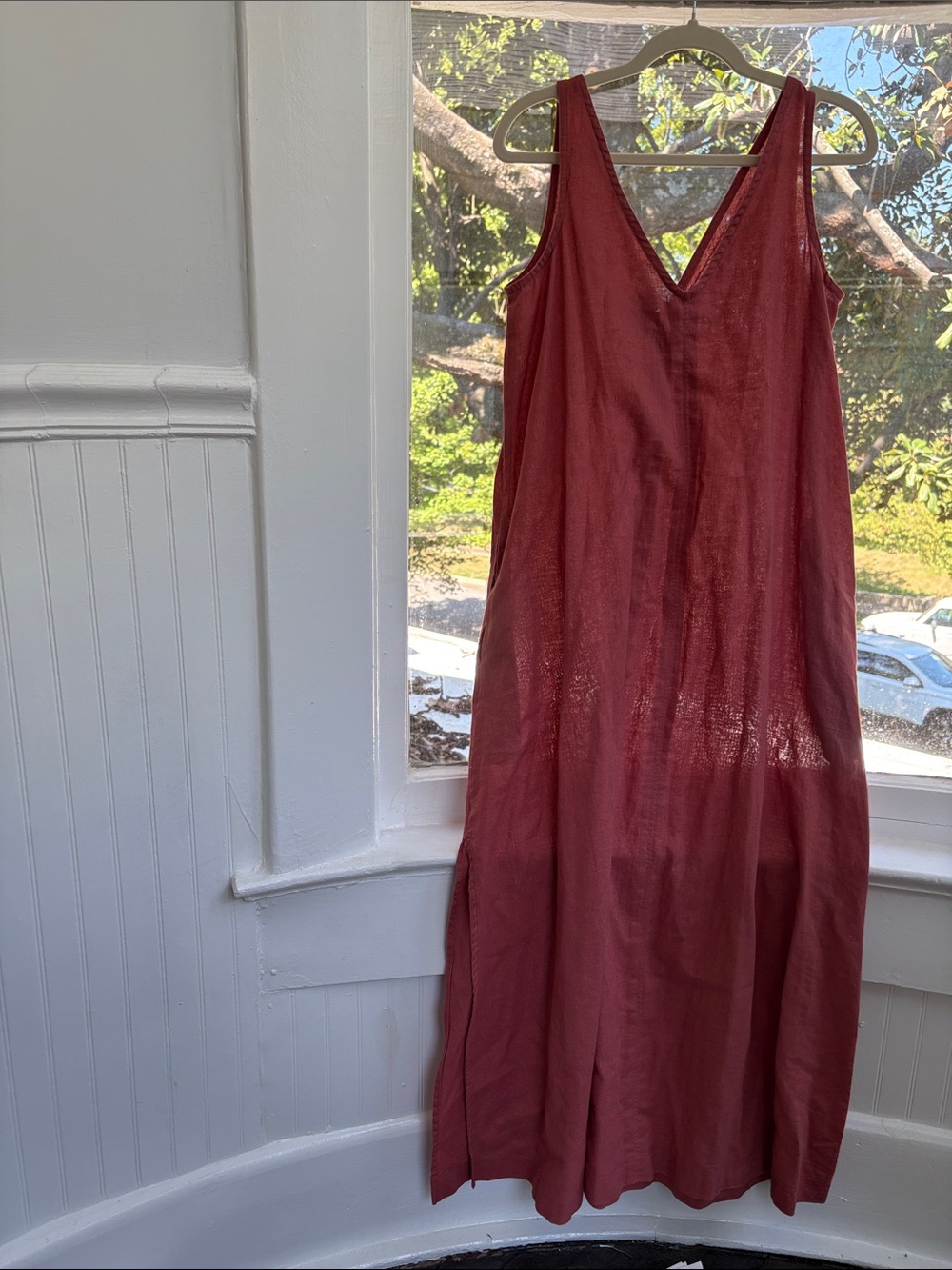 Lou & Grey Sleeveless Terra Cotta Tie-Front Maxi Dress